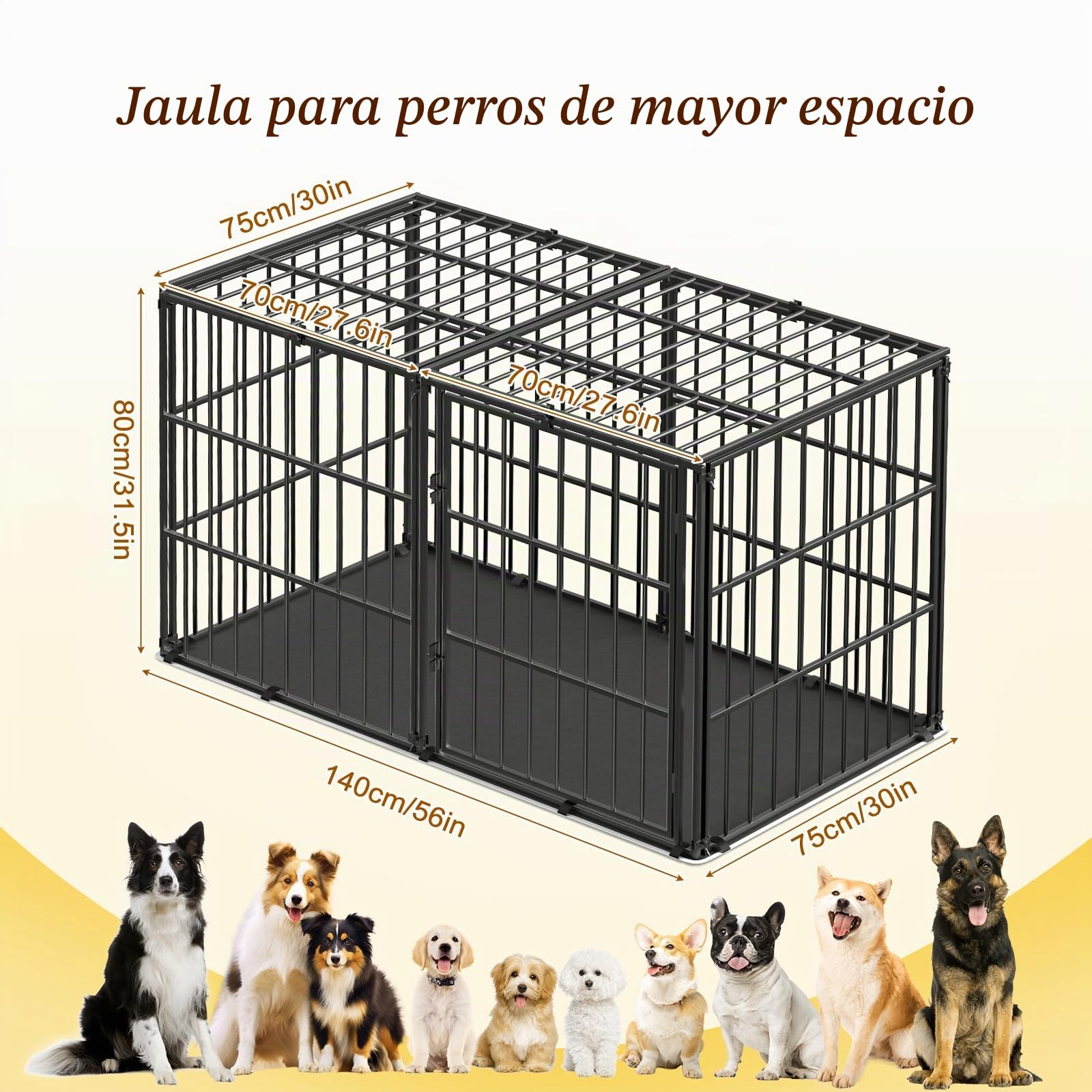 Pawaboo - Jaula para Perro, con Alfombra Impermeable, Parque de Metal Grueso, antimordeduras, con Tapa Segura, Interior, Exterior, 143,5 x 70 x 80 cm, Color Negro