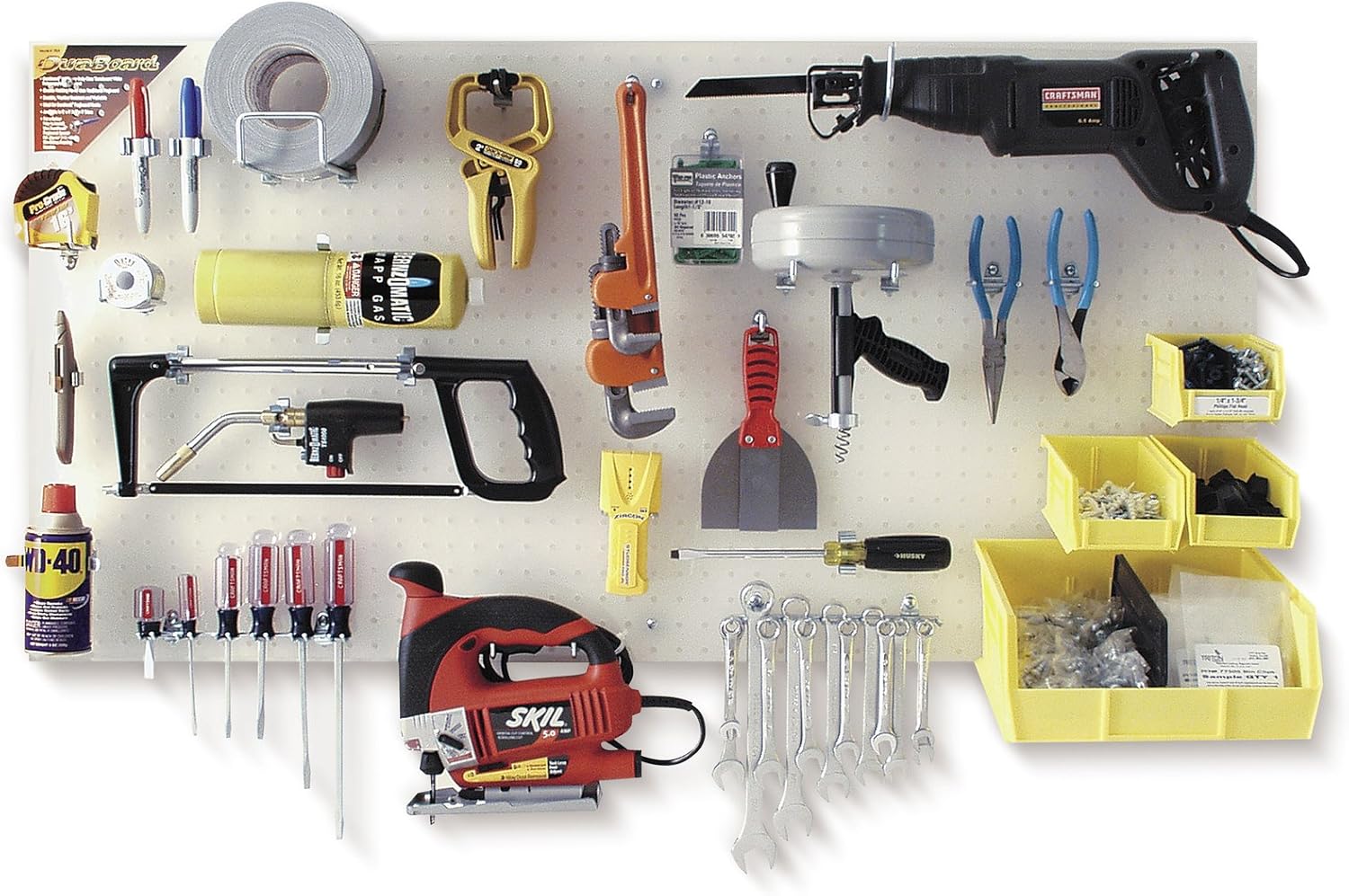 60% Off Discount Triton Products DB-4KIT Four DuraBoard White Polypropylene Pegboards with 96 Piece DuraHook Assortment and Hanging Bin System and Wall Mounting Hardware