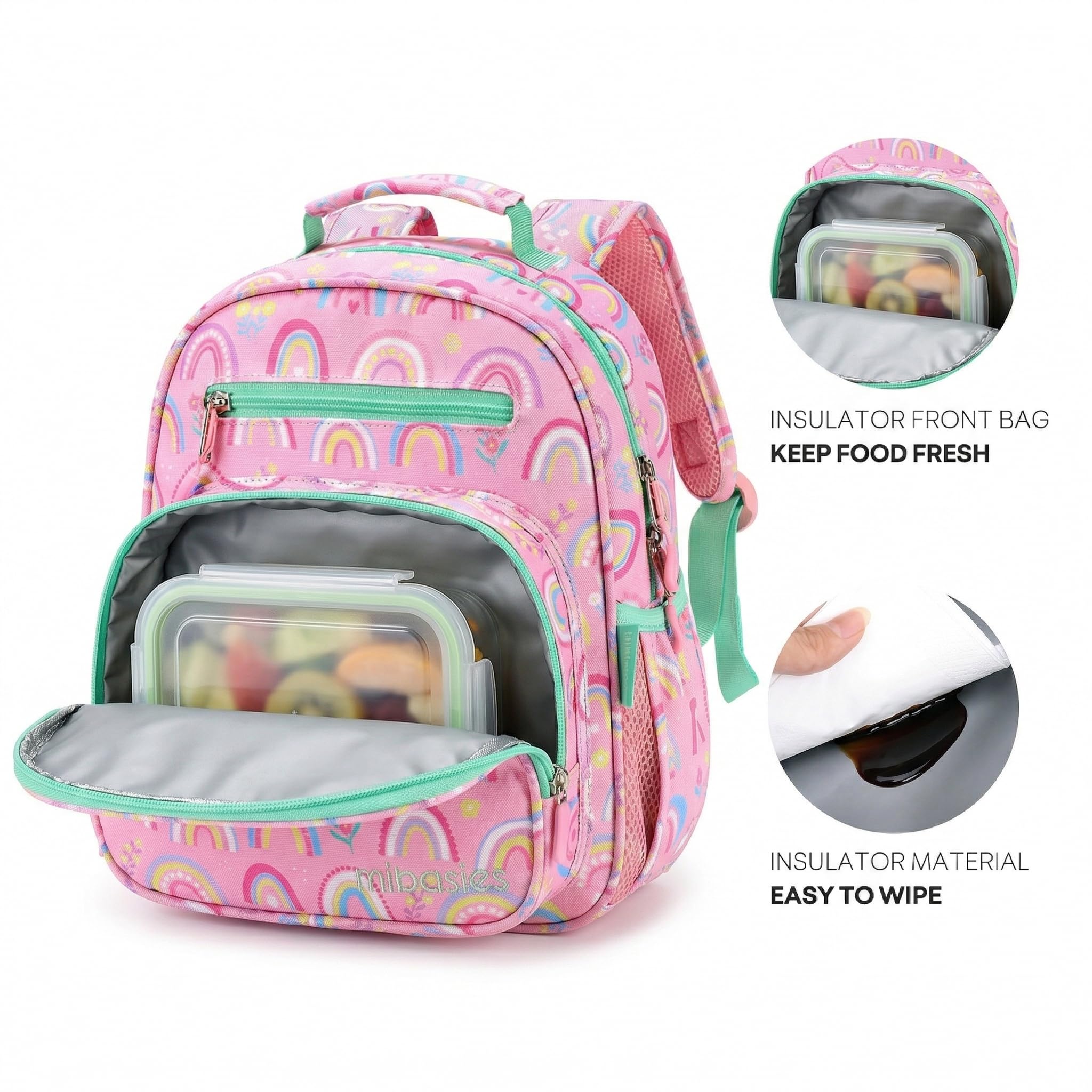 mibasies Mochila ligera para niñas, mochila para niñas para escuela primaria, Arcoíris, Niños: 15 pulgadas de alto, Niños-15 pulgadas de alto