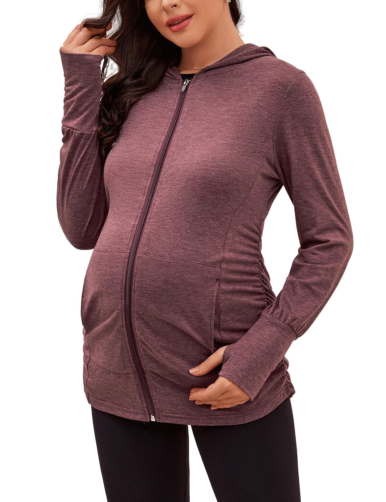 DEBELLY Umstands-Sweatshirt langärmelig durchgehender Reißverschluss Schwangerschaftsjacke mit Taschen Daumenloch