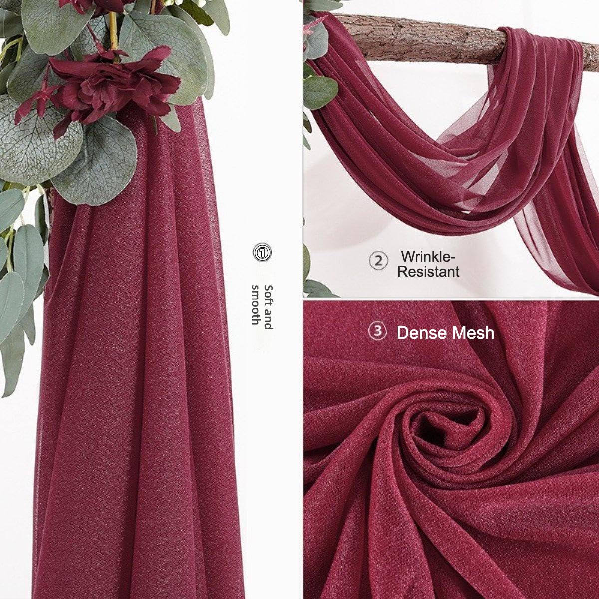Hochzeitsbogen Vorhänge aus Chiffon, Elegantes und fließendes Design, durchsichtiger Stoff, Brautbogen Vorhänge für Hochzeitsdekoration im Freien, Zeremonie Vorhang Hintergrund