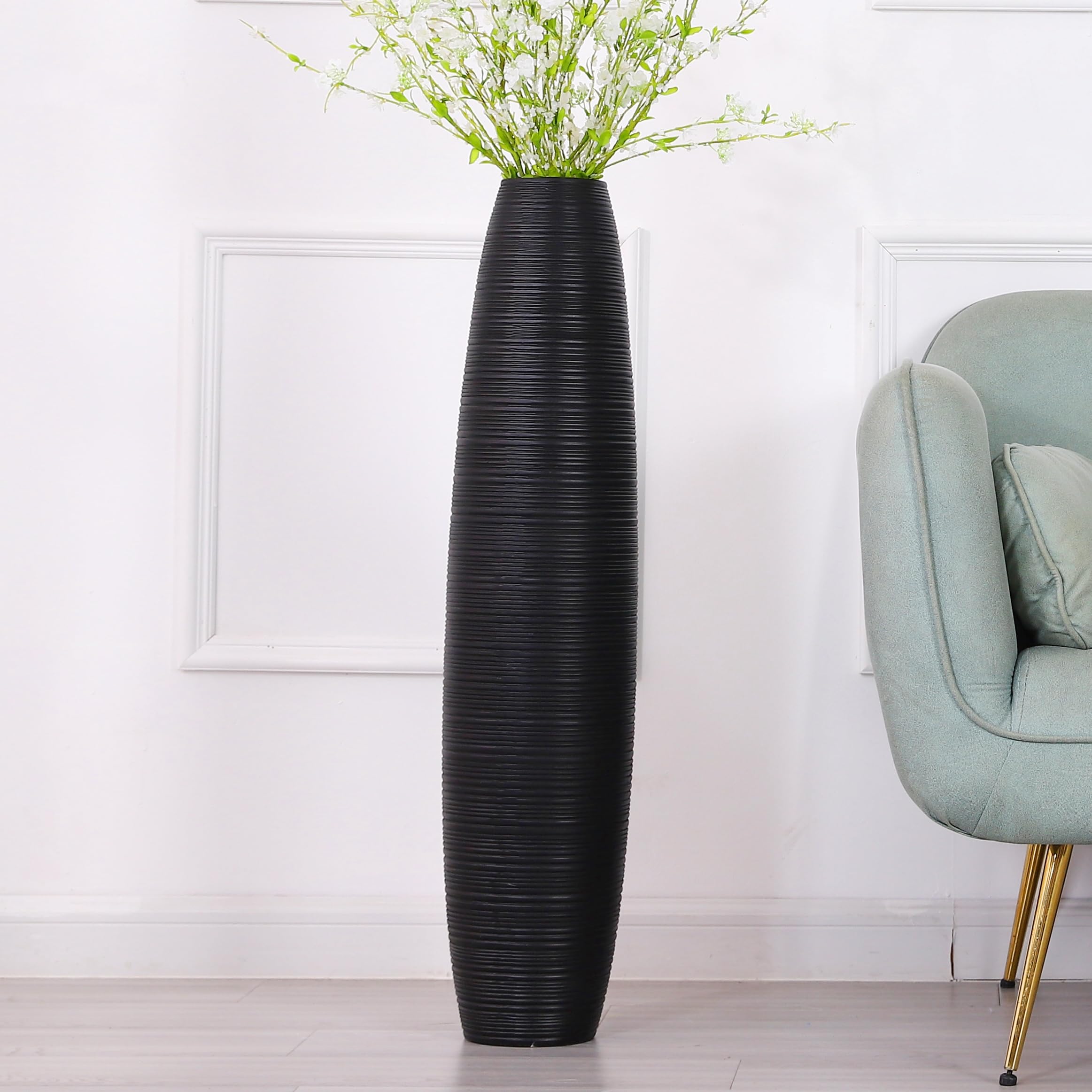 Leewadee Black Decorative Tall Floor Vase For Living Room Decor, 85 Cm, Resin