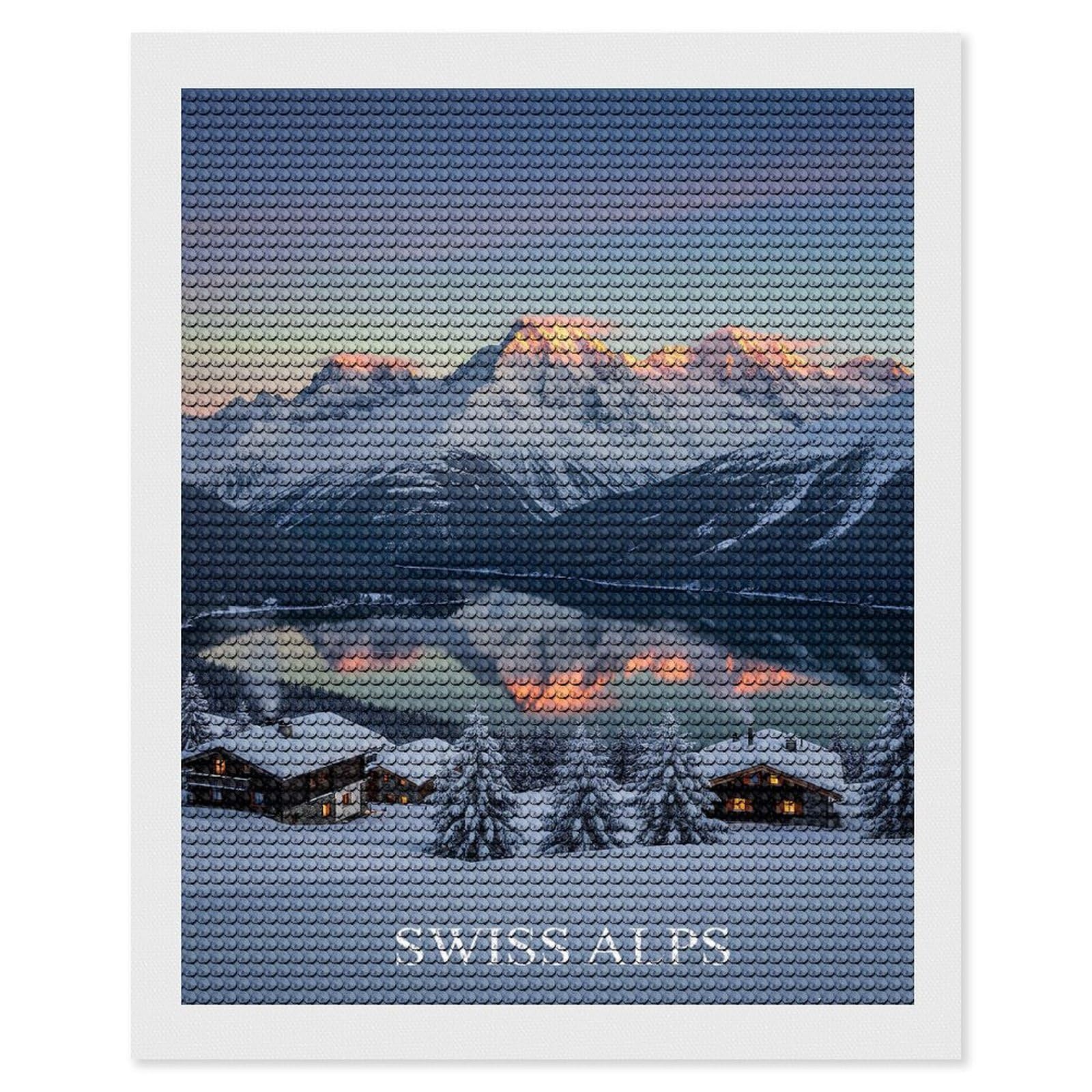 Junmoney Swiss Alps Winter Landscape Diamond Painting Set 16"x20", for Beginners, Modern Decor, Simple to Start, Gift Idea, Pleasing Wall Art Project