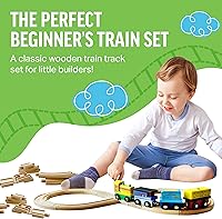 Vista 2 de Juego de tren de madera, colección de 52 piezas de tren compatible con Thomas The Train y otras marcas de juguetes de ferrocarril importantes