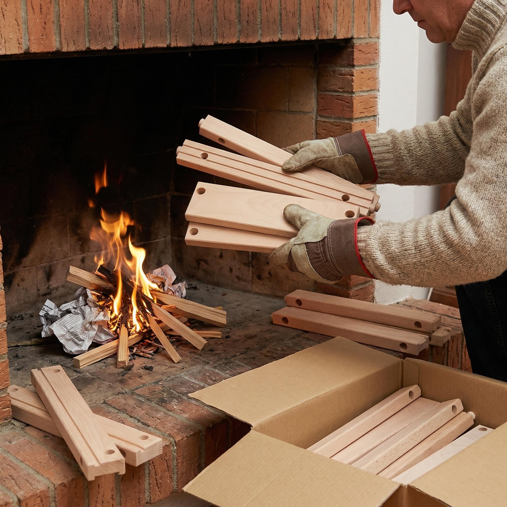 Caja de Leña de Haya 15 kg/Madera Seca Natural en Piezas Mecanizadas y Lijadas/Corte Uniforme/para Chimeneas, Barbacoas y Hornos/Sin Tratamientos