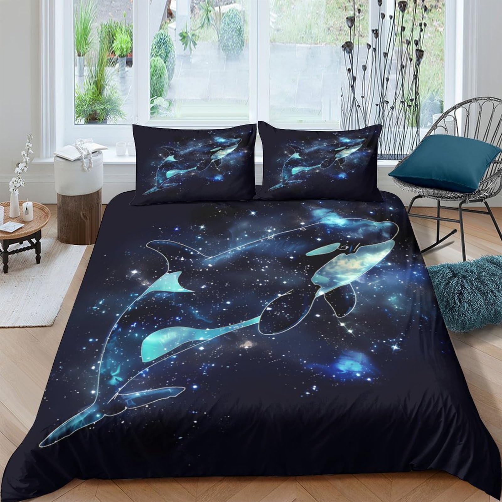 Ctjqhvkz Style-2 3D Printed Galaxy Starry Sky Fitted Sheet Microfiber Soft Slip Resistant Cosmic Whale Bed Cover For Bedroom Dorm Decor Single（135X200cm）