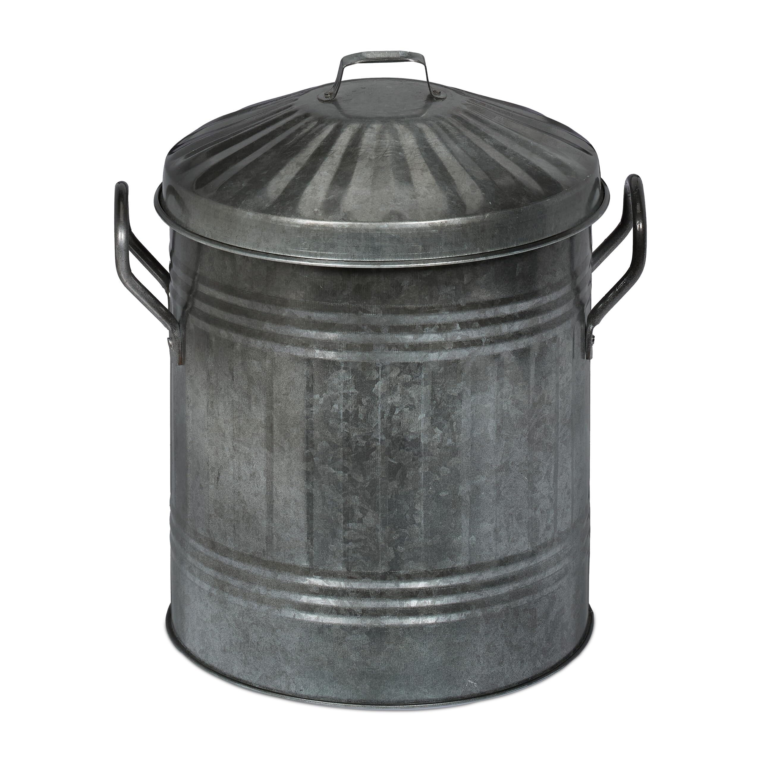 Relaxdays Cubo para Cenizas con Tapa, 10 L, Accesorio Chimenea, Estufa, Almacenar Carbón, Hierro Galvanizado, Plateado