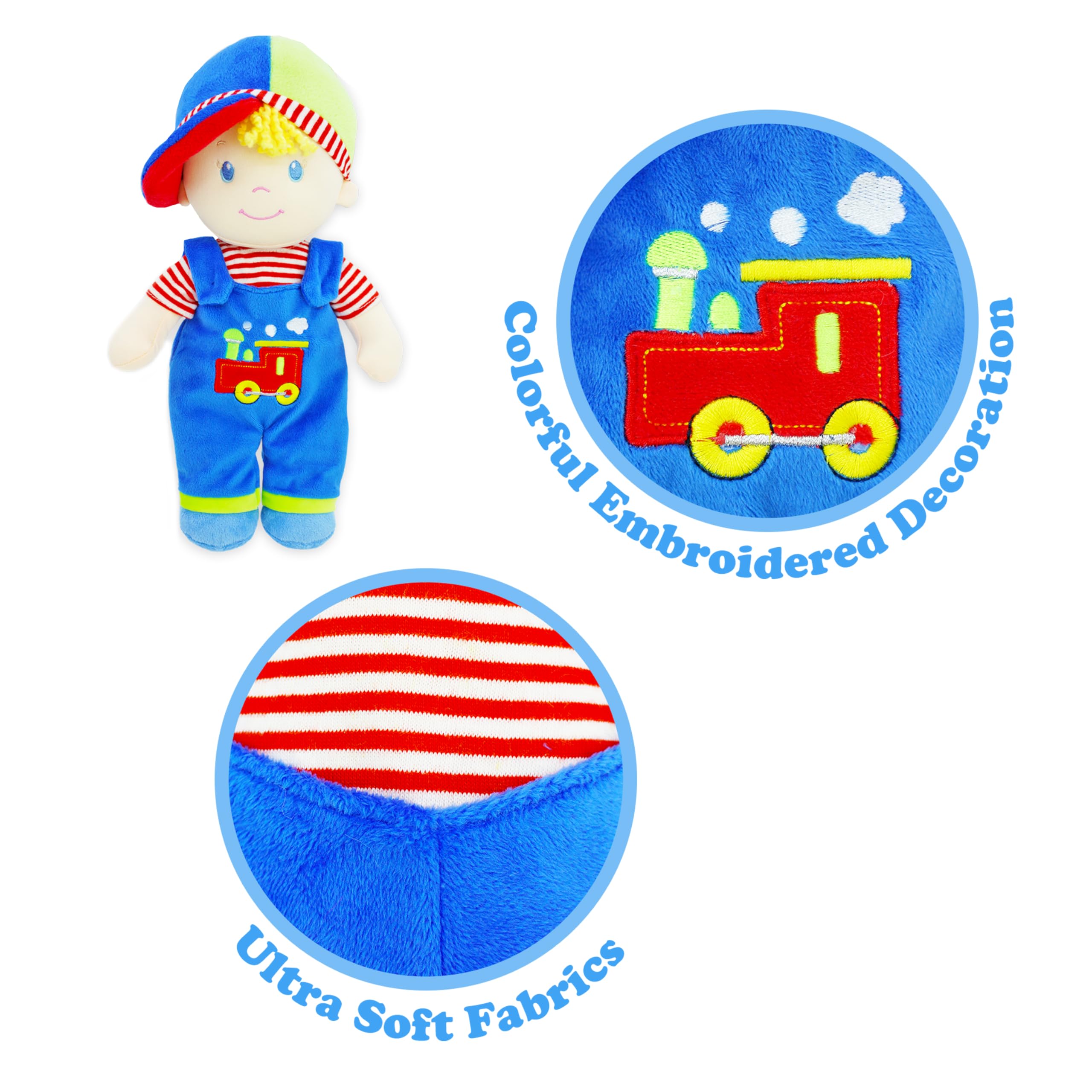 Lullaberry 35cm Soft Dolly Ben, Stuffed Soft Baby Boy Doll for Birth and Up, Blue Outfit - Image 3