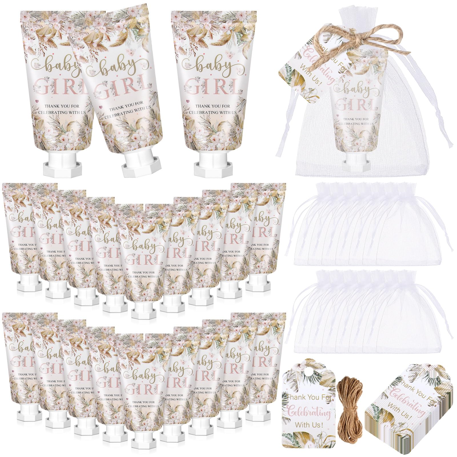 Dansib 48 Sets Boho Baby Shower Hand Cream Gifts Baby Shower Party Favors for Guests Baby Girl Hand Cream Gift Bulk Travel Size Hand Lotion Set for