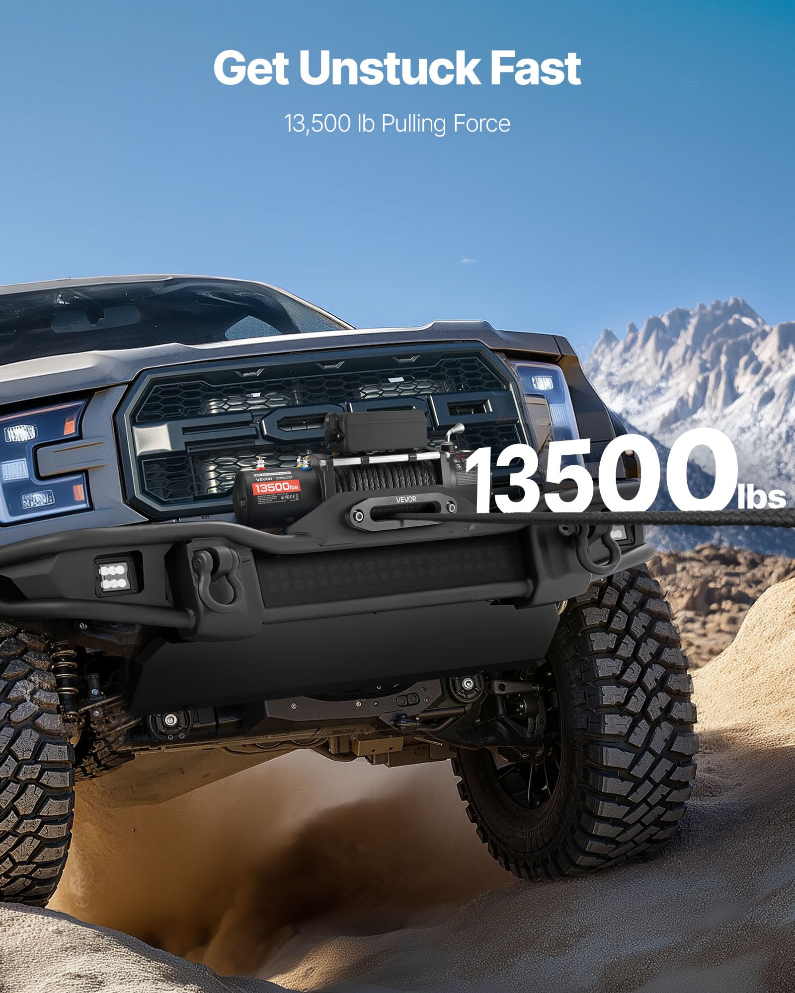 Image secondaire de Treuil Électrique VEVOR 12V 6100 kg avec Corde Synthétique et Télécommande