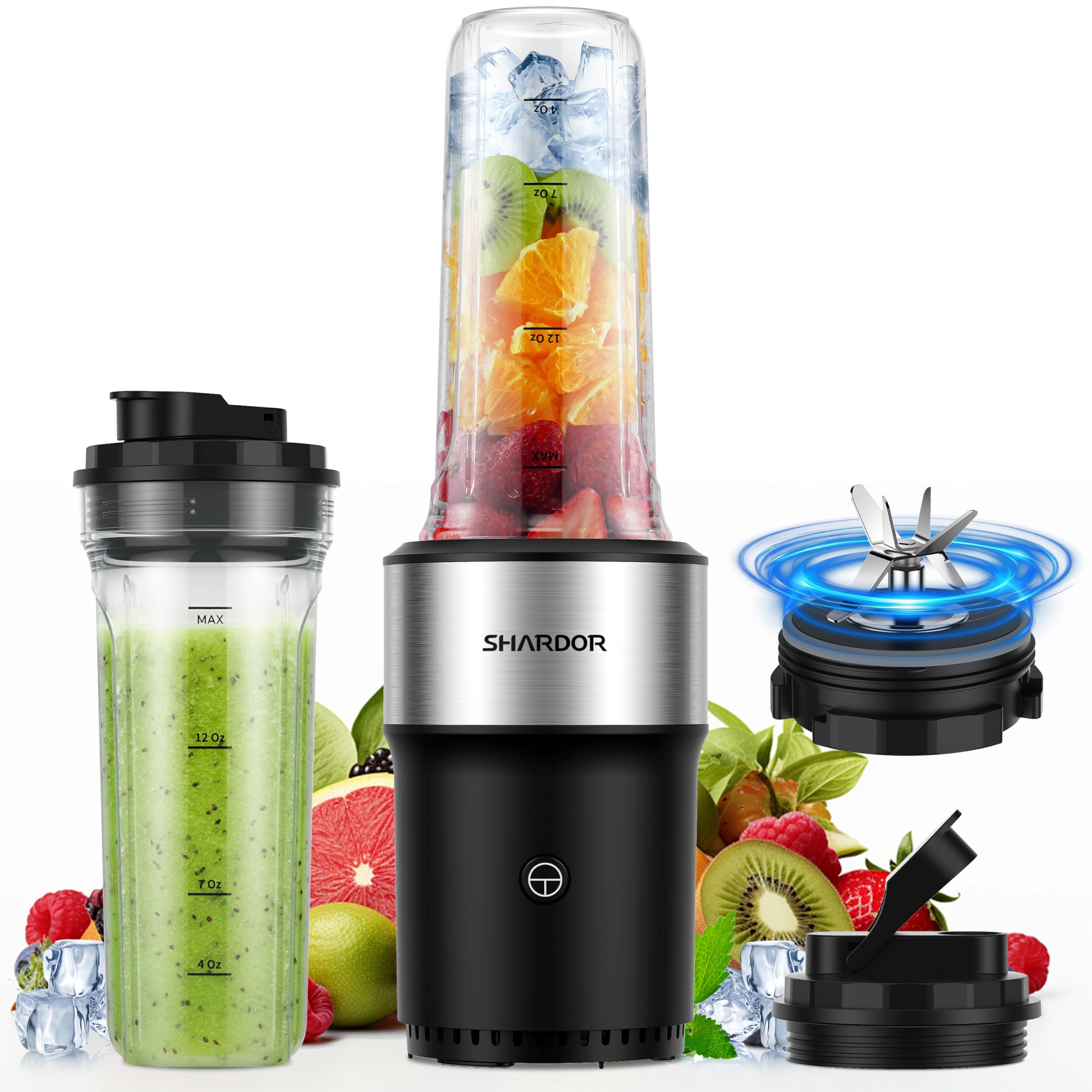 SHARDOR Smoothie Blender 900W Personal Blender with 2 * 24Oz BPA-Free Portable Cups Smoothie Maker Detachable 6-leaf Blade Mixer Blenders for Smoothies, Shakes &Juices, Cleaning Brush, Black