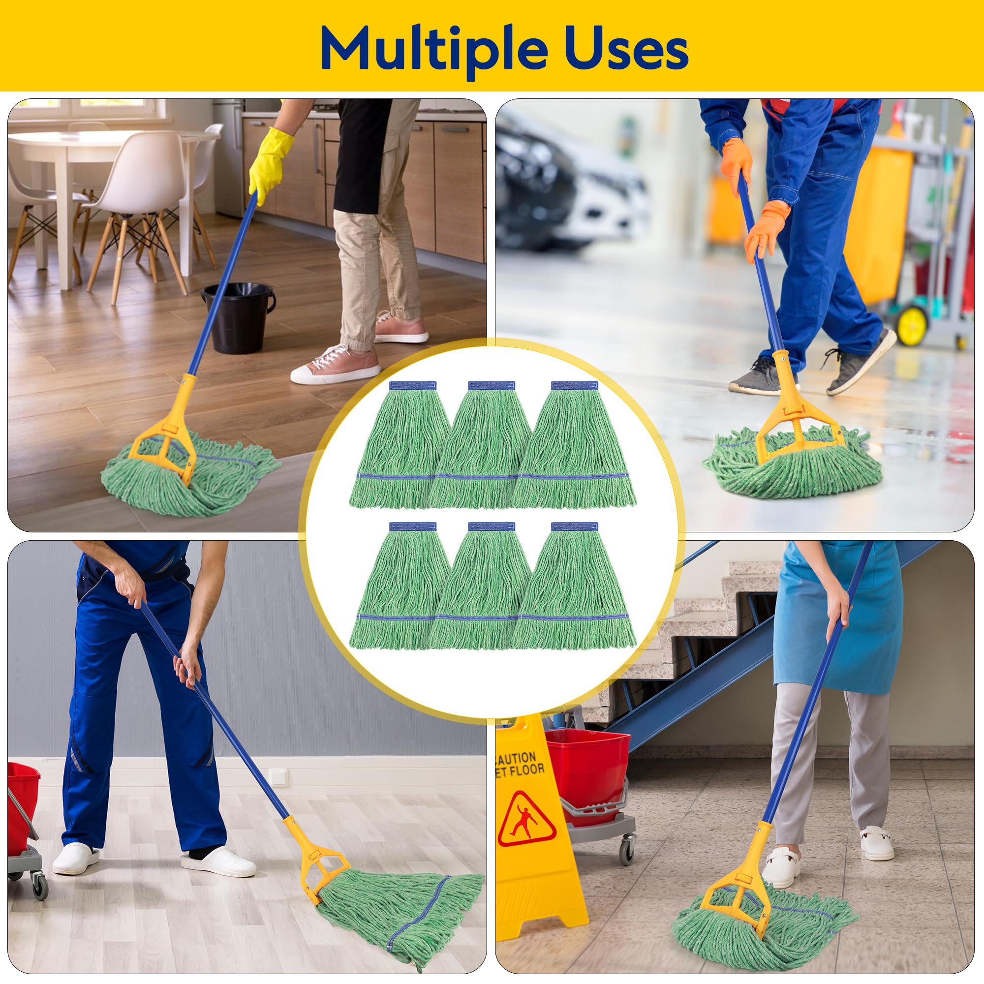 Matthew Cleaning - Cabezal de fregona Resistente de Repuesto Comercial para Limpieza General y de Suelos, Repuesto de Cabezal de Hilo de algodón Azul Industrial húmedo (Paquete de 6) Verde
