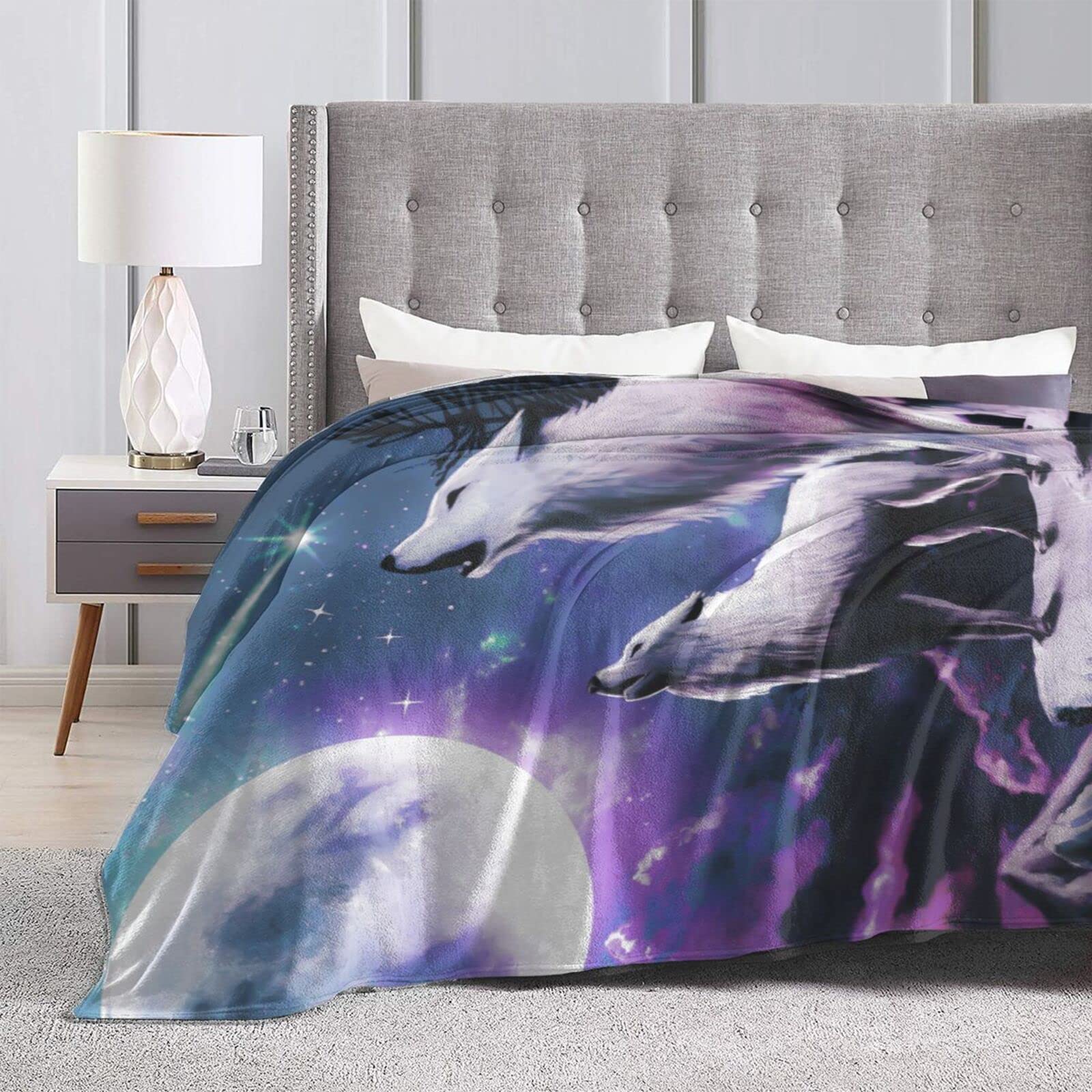 Moon Wolf Coperta In Pile Di Corallo, Morbida E Calda, Varie Taglie XS-3XL, Per Letto E Divano, Lavabile
