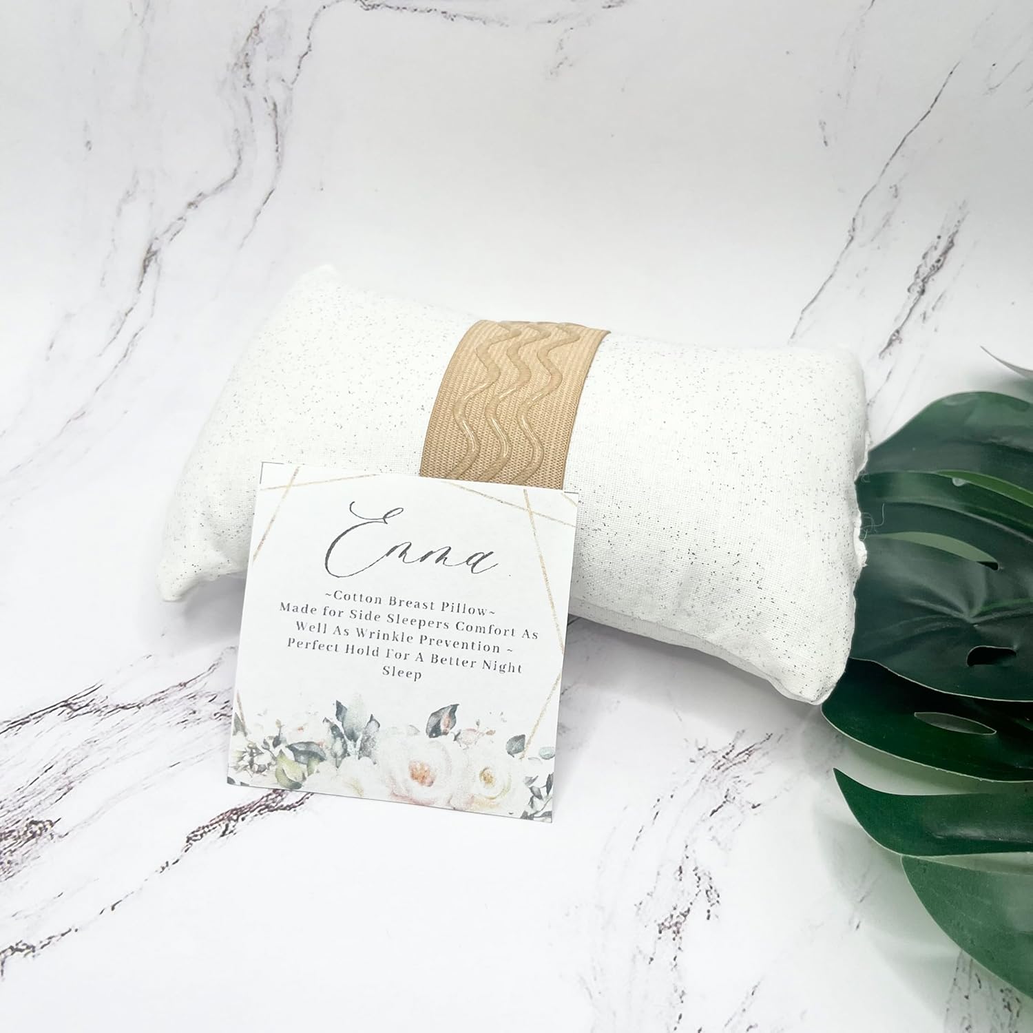 Strapless Handcrafted in The USA Cotton Breast Pillow for Woman Side Sleeper Chest Relief Pillow While Sleeping with Anti Aging in Wrinkle Prevention (White Glitter, Large DD/E, DDD/F & G Cup)