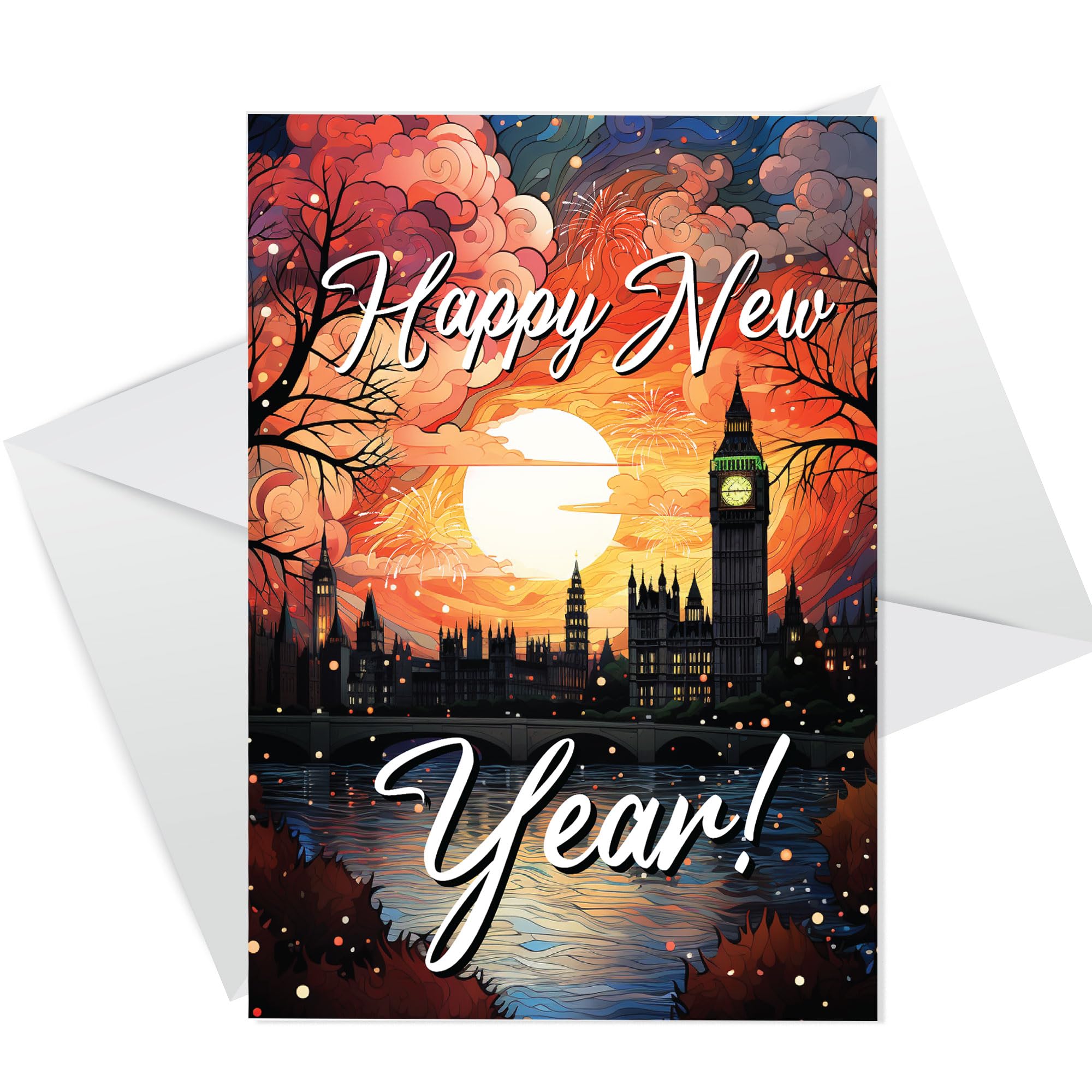 RED OCEAN 'Happy New Year' Greetings Card With Envelope, Happy New Year Card For Friends, Family, Colleagues or Neighbours
