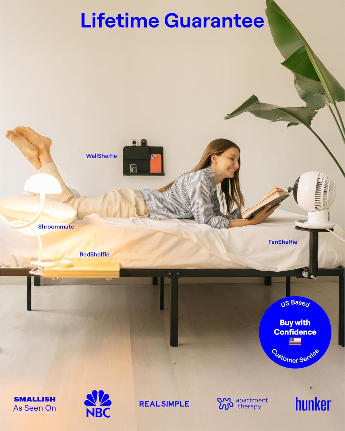 FanShelfie Adjustable Fan Holder for Dorm Room, Bunk & Lofted Bed, College Essentials for Boys & Girls, Patented Height & Distance Design, Compatible with Popular Dorm Fans, 2 Height Options (White)