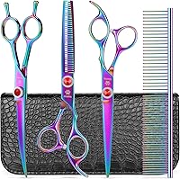 Vista 15 de GLADOG Juego de tijeras profesionales 5 en 1 para aseo de perros con puntas redondas de seguridad, tijeras afiladas y resistentes para el aseo
