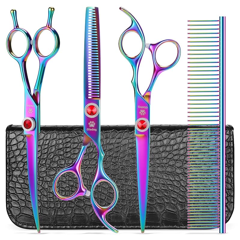 Tesoura para Tosa de Cães em Aço Inoxidável com Revestimento de Titânio Rainbow GLADOG Pro Rainbow 5 in 1