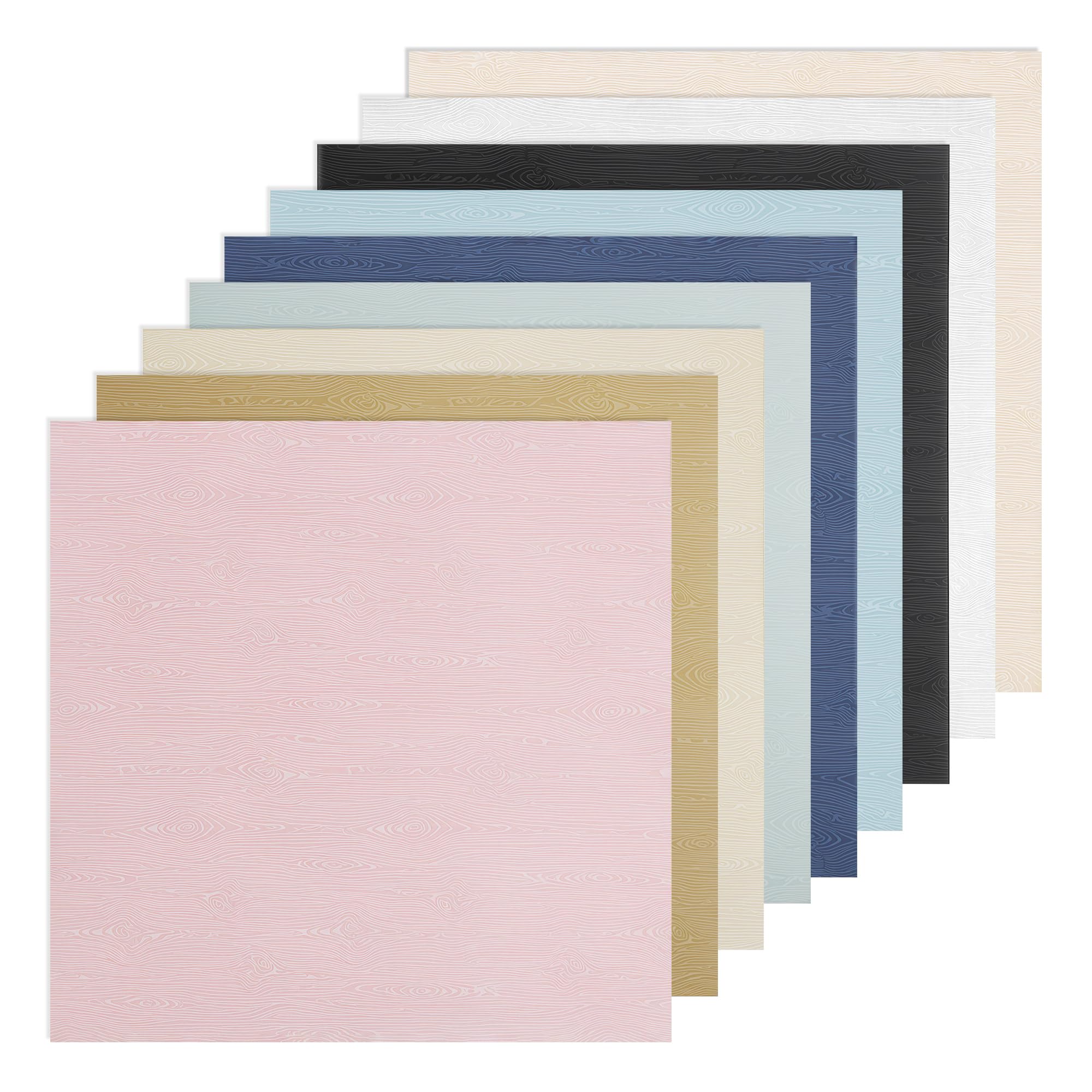 54 feuilles de papier cartonné texturé à grain de bois multicolore, 30,5 x