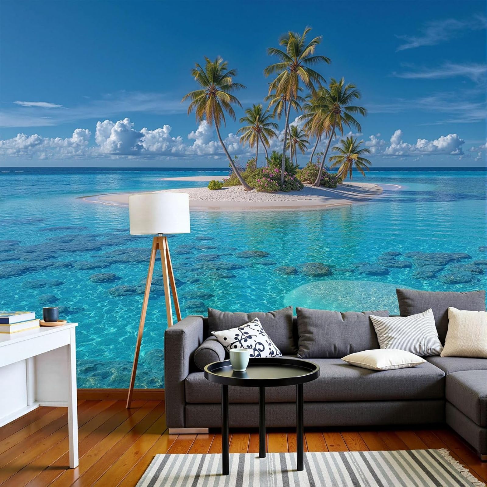 kfjhgbdshhj Photo Wallpaper Island Coconut Palms Maldives Sea View Modern Living Room Bedroom Blue XXL Wall Decor Motif Wallpaper, 430cm x 300cm Stickers - Frameless Painting - Poster