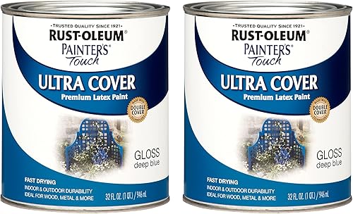 Rust-Oleum Painter's Touch 224428 - Pintura de látex, color azul profundo brillante, 1 cuarto de galón (paquete de 2)