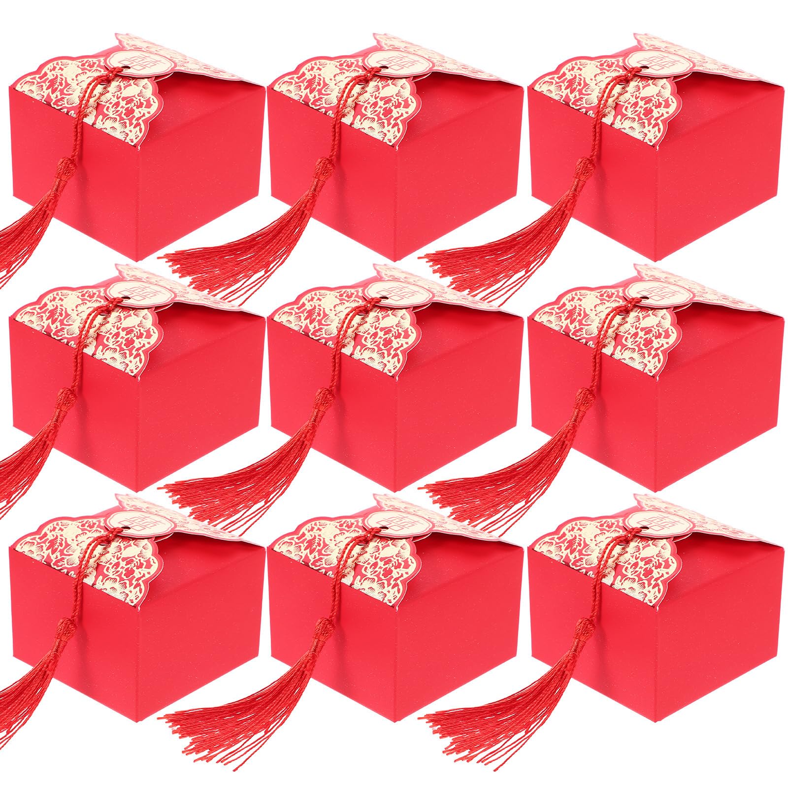 Mikikit Chinese Style Wedding Candy Boxes with Tassels 20Pcs - Portable Candy Case for Party Favors and Bridal Shower Treats 2.55X2.55X1.77 Inch