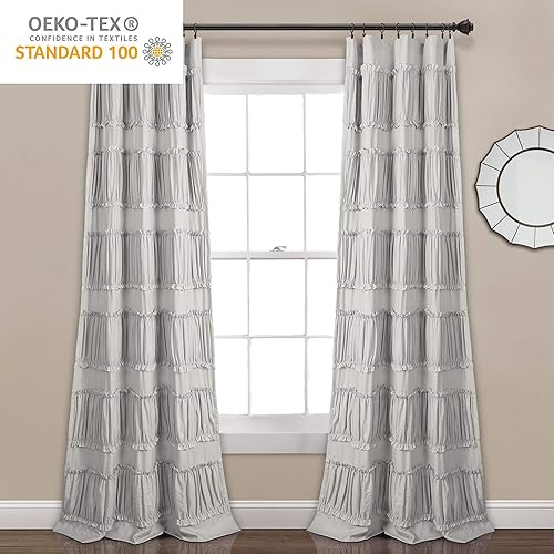 Miniatura 5 de Lush Decor Nova Ruffle - Par de paneles de cortinas con volantes para ventana, 42"A x 84"L, gris