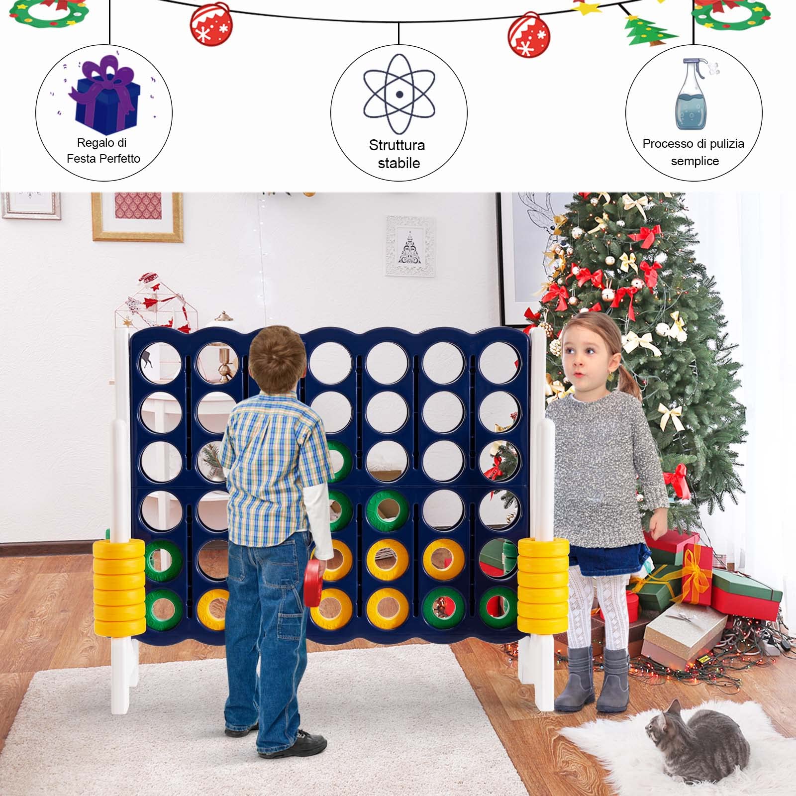 COSTWAY Forza Quattro da Interno ed Esterno da 104 cm, Forza 4 per Bambini ed Adulti con 42 Piedine, Gioco Educativo per Feste e Vacanze