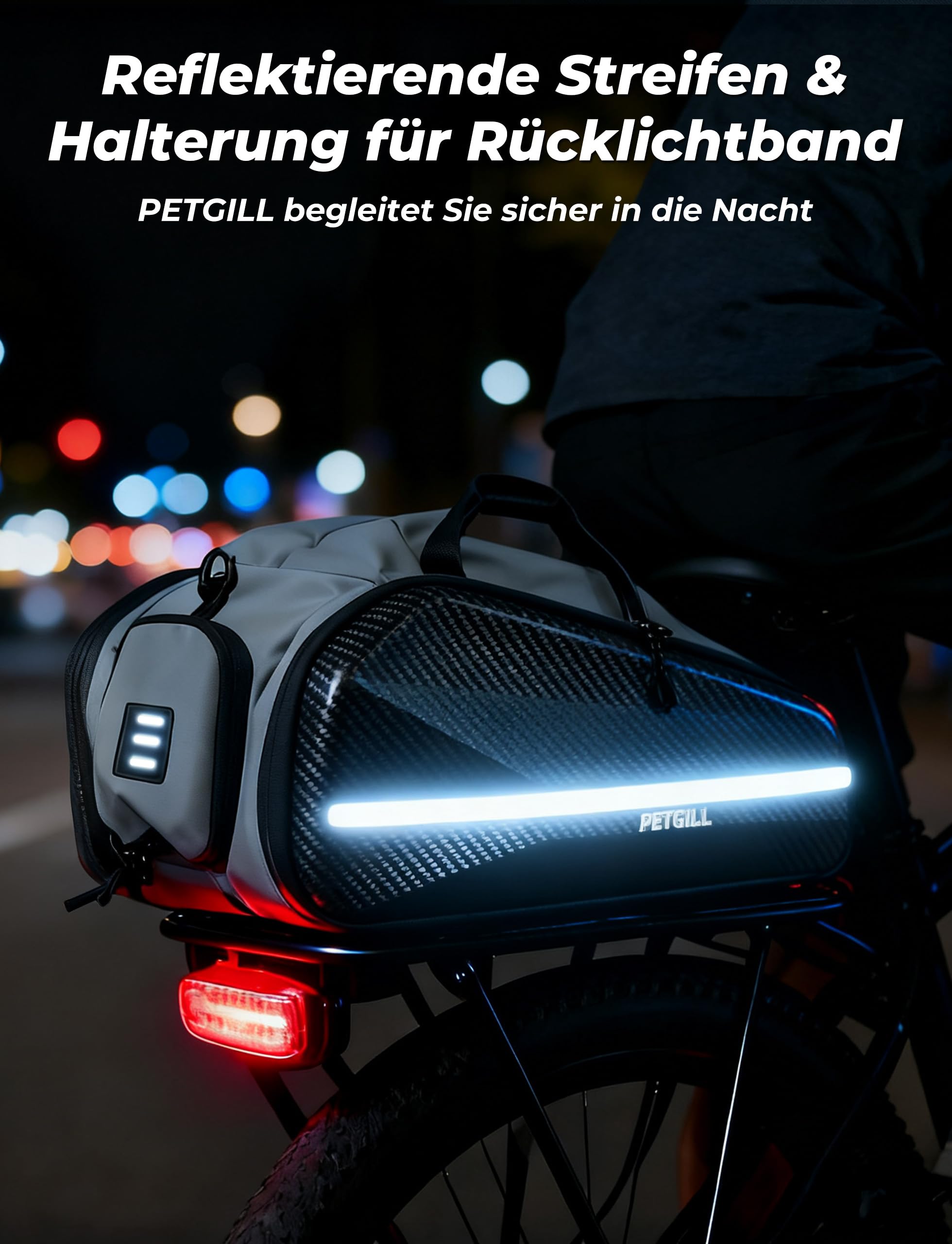 E-Bike Akku Tasche, 40L Hartschale wasserdichte Gepäckträgertasche für Elektrofahrrad mit Reflektorstreifen und Schultergurt, Fahrradtasche für E-Bikes, E-Bike Zubehör