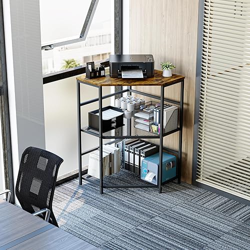 Miniatura 2 de EasyCom Soporte de esquina para impresora con estación de carga, estante de almacenamiento de altura ajustable para trituradora de CPU, mesa de