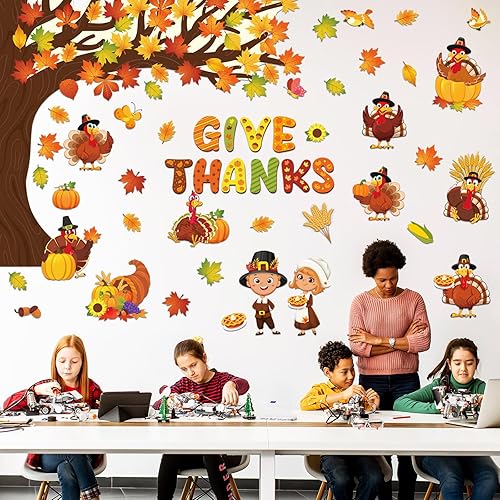 Miniatura 5 de Zonon Juego de 114 tablones de anuncios de Acción de Gracias, árbol de Acción de Gracias, juego de tablón de anuncios religioso de pavo y calabaza