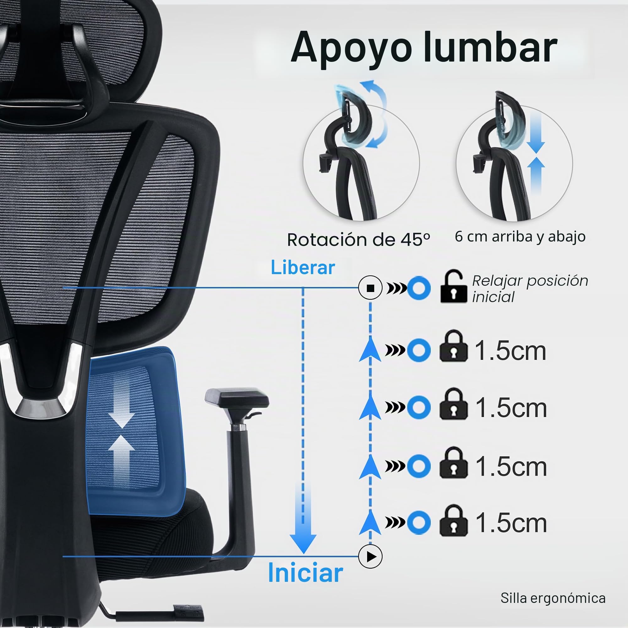 Sedia da Ufficio ergonomica con Rete Traspirante, Supporto Lombare Regolabile, braccioli e poggiatesta 3D, Funzione Dondolo, Altezza Regolabile, capacità di carico 200 kg - Comoda