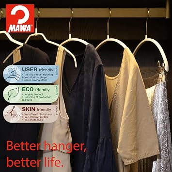 MAWA by Reston Lloyd, Euro Ultra-Thin Series, Non-Slip Space-Saving Clothes Hanger Style 40/PT for T-Shirts, Blouse, Sun Dresses, 360-degree Rotatable Hook, Set of 20, Latte