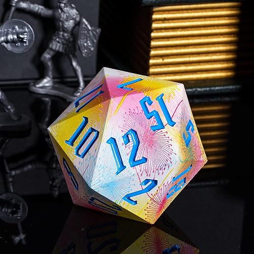 Miniatura 3 de Dados D20 gigantes D20 de 2.165 in con patrón de flores de diente de león, dados poliédricos D20 de 20 tamaños DND con estuche de regalo para juegos