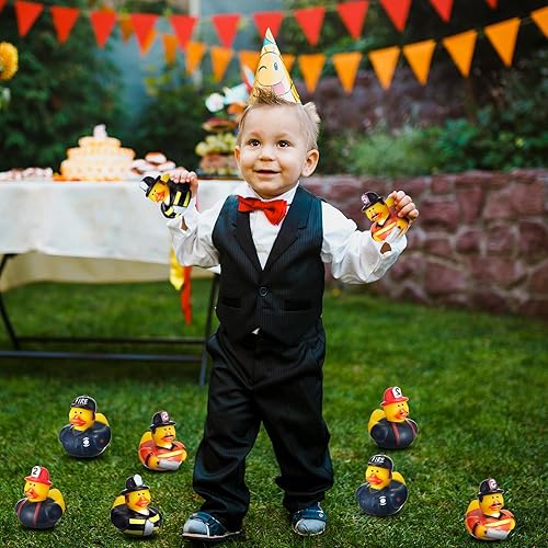 Miniatura 7 de Deekin Mini bombero de goma de pato, bombero, héroe, patos de goma, bombero, héroe, juguete de baño para temática de bombero, fiesta de cumpleaños,