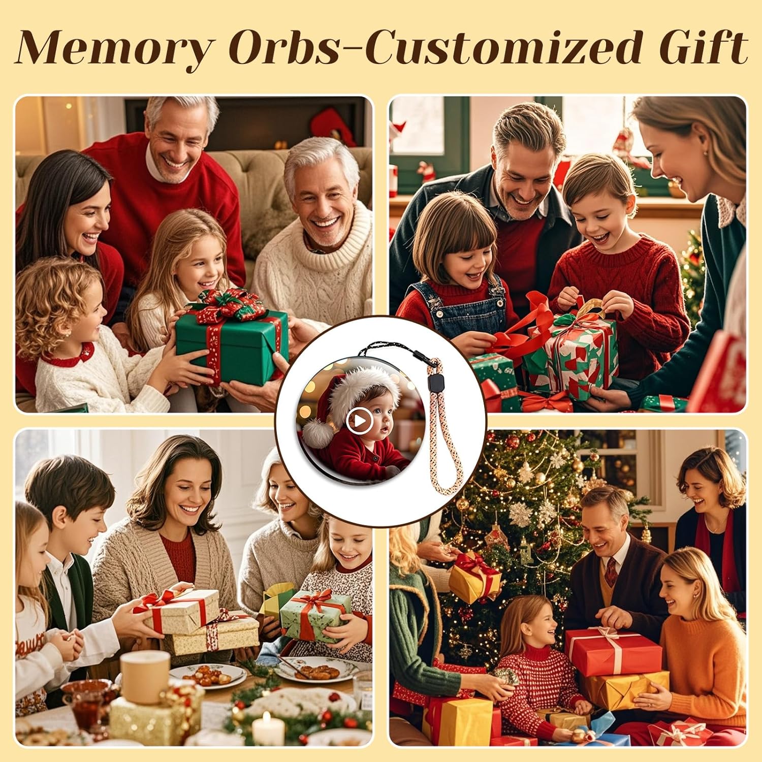 Memory Sphere Lamp, Crystal Ball Video Player 2.8" Memory Orbs Ornament 4GB Uploadable Videos & Photos, Personalized Unique Desk Night for Couples Friends Birthday Christmas (White Memory Orb)