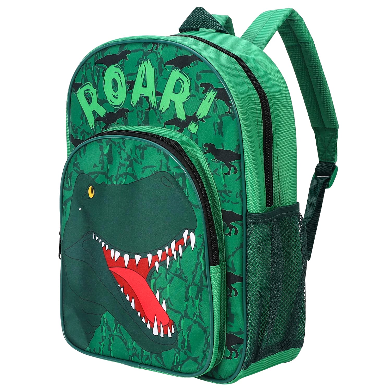 William Lamb Boys Mehrfarbig Dinosaur Green Kids Childrens Premium Backpack School Rucksack Travel Bag Girls With Side Mesh And Front Zipped Pocket, Multicolour, 36.7Cm Height, 26Cm Width, 13Cm Depth (Z0009)