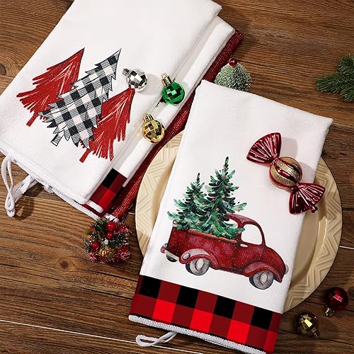 Miniatura 7 de Bencailor Juego de 4 toallas de cocina navideñas decorativas para platos de té, toallas de mano para baño de Navidad, 15.75 x 23.62 pulgadas (rojo,