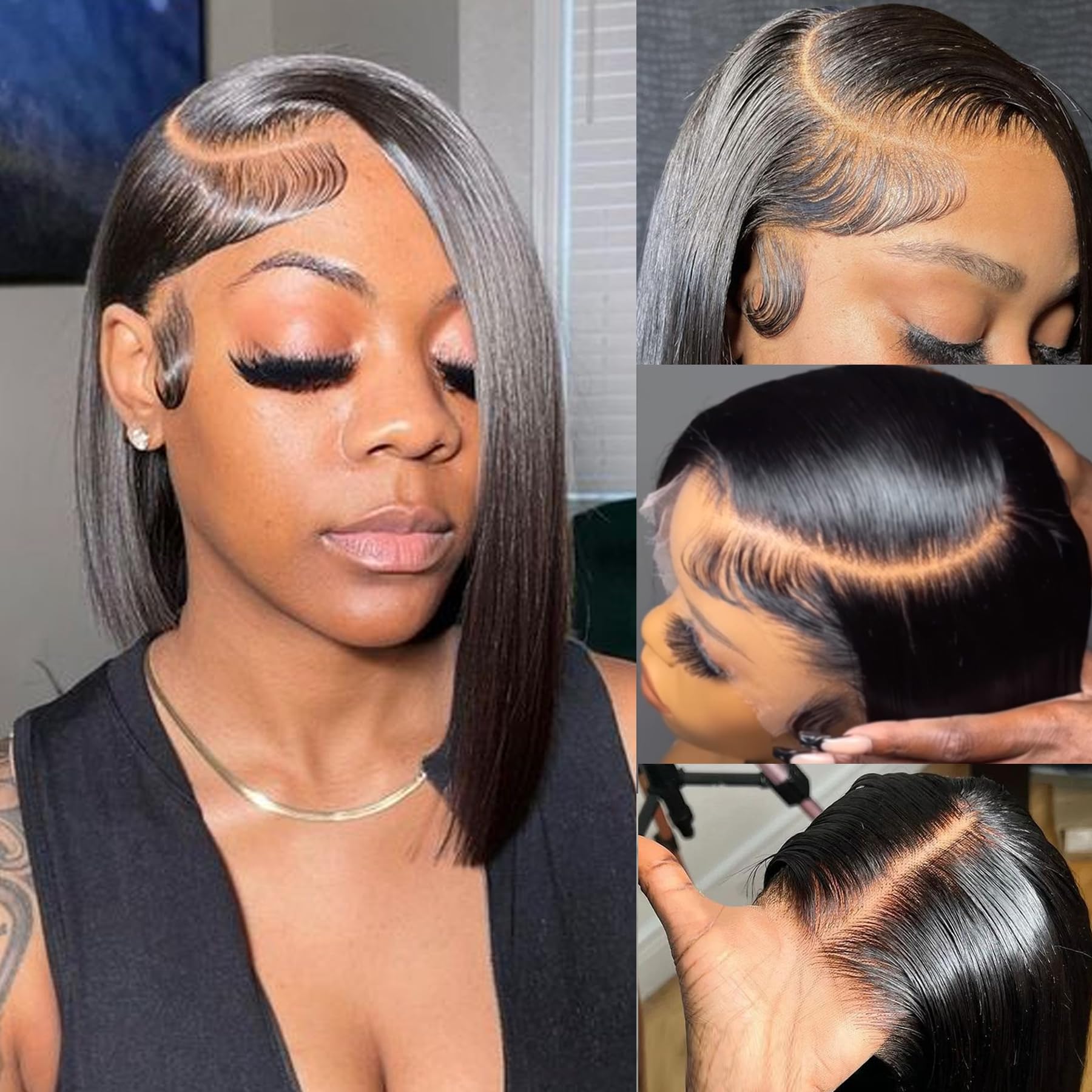 GIRLOFDREAMS Bleached Knots 13x6 Bob Lace Front Wig Human Hair Straight Transparent Lace Frontal Wigs Pre Plucked with Baby Hair Brazilian Remy 180 Density Short Natural Color Wigs for Black Women