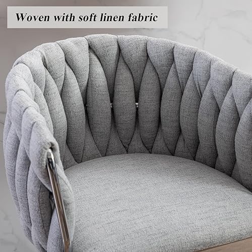 Miniatura 5 de DUOMAY Juego de 2 taburetes de bar giratorios modernos, taburete de bar de tela de lino de altura ajustable con respaldo de barril para isla de