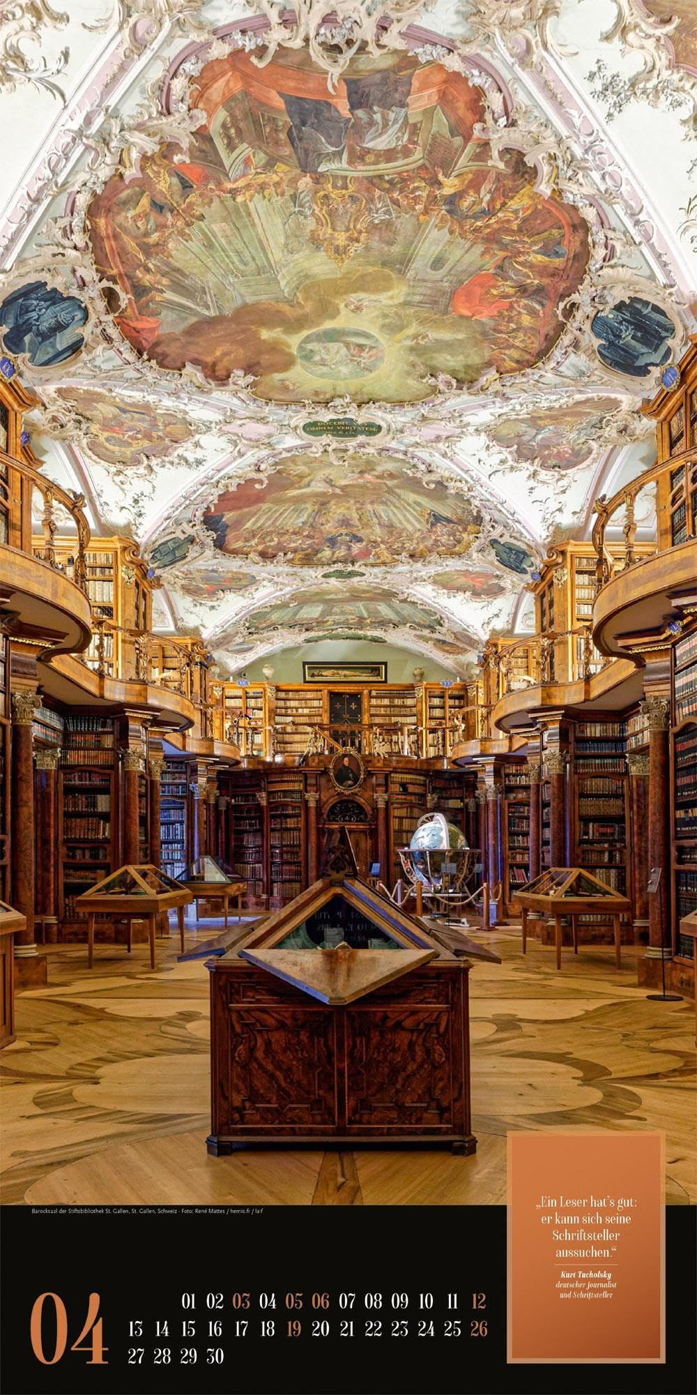 Lust am Lesen Literatur-Kalender 2026 | Stilvoller Literarischer Kalender im schlanken Hochformat (33x66 cm) | Bibliotheken-Motive mit Zitaten