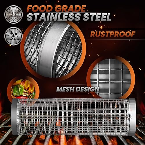 Miniatura 2 de Juego de 2 cestas enrollables para parrilla al aire libre, accesorios de huevos verdes grandes, incluye tenedor, gancho y cepillo de aceite, acero