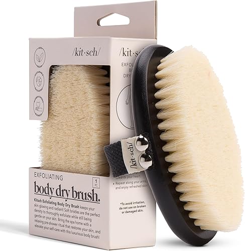 Kitsch Cepillo corporal de cepillado en seco y exfoliante corporal, masajeador de drenaje linfático con cerdas veganas suaves para piel sensible,