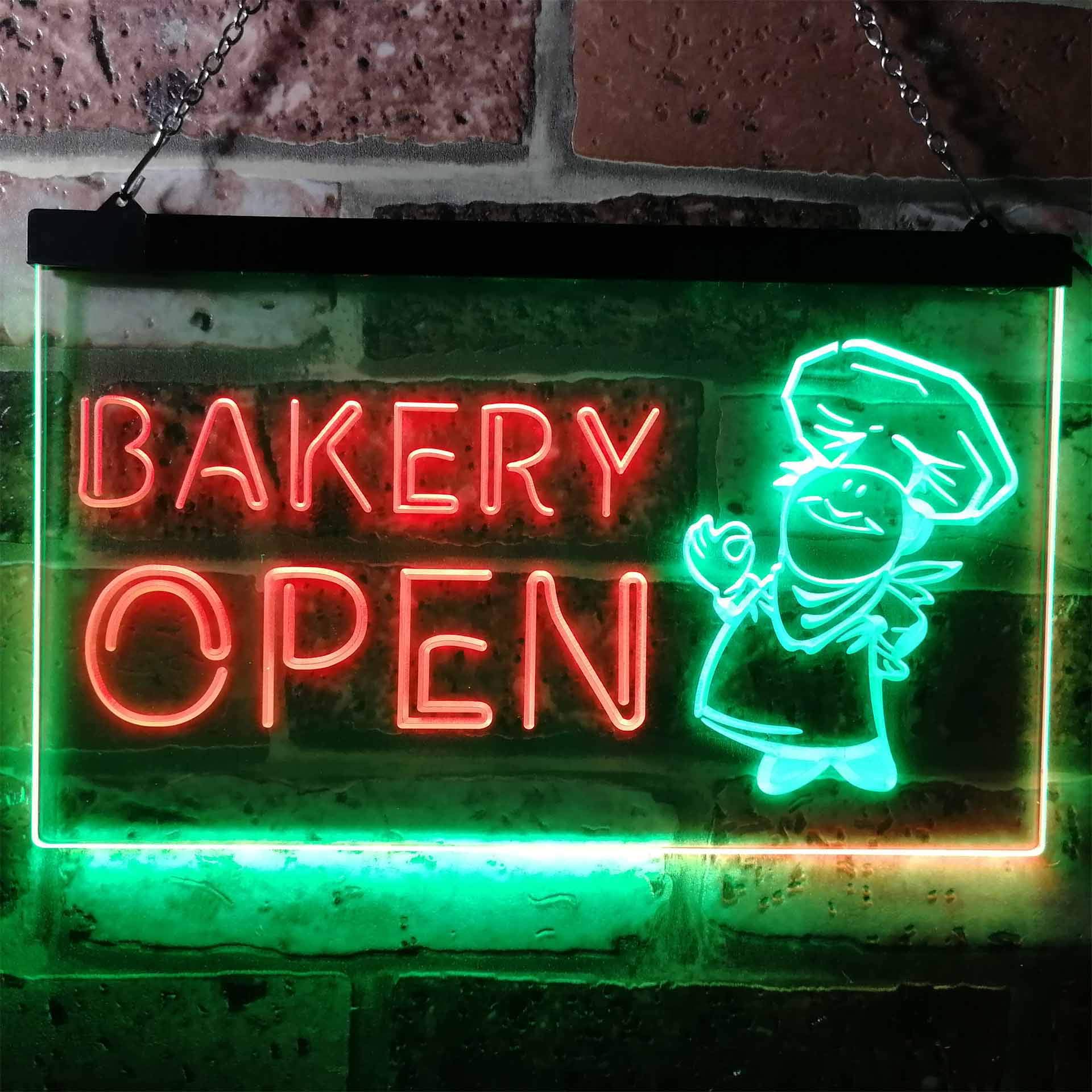 ADVPRO Bakery Open Shop Bread Display Dual Color LED Enseigne Lumineuse Neon Sign Vert et Rouge 600 x 400mm st6s64-i0175-gr