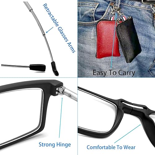 Miniatura 3 de GOOSEN Gafas de lectura para mujeres y hombres, bolsas de llavero, lectores plegables compactos, lentes transparentes, lentes de luz azul, bisagra