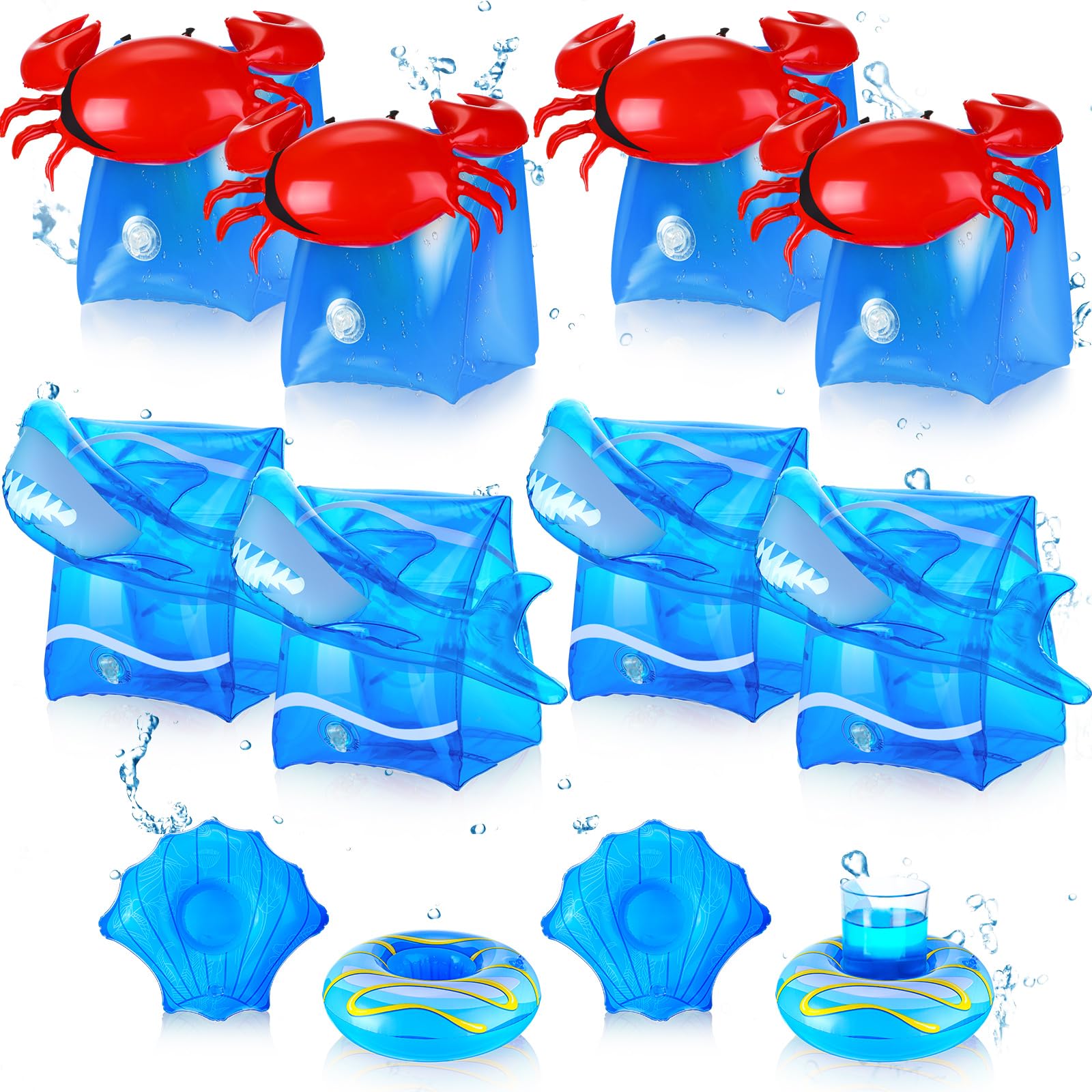 Libima 8 Pcs Swim Pool Arm Floaties for Kids Water Wings with 4 Pcs Inflatable Drink Holder Floater Sleeves Tube Armlets for Toddler Children Boys Girls (Fresh)