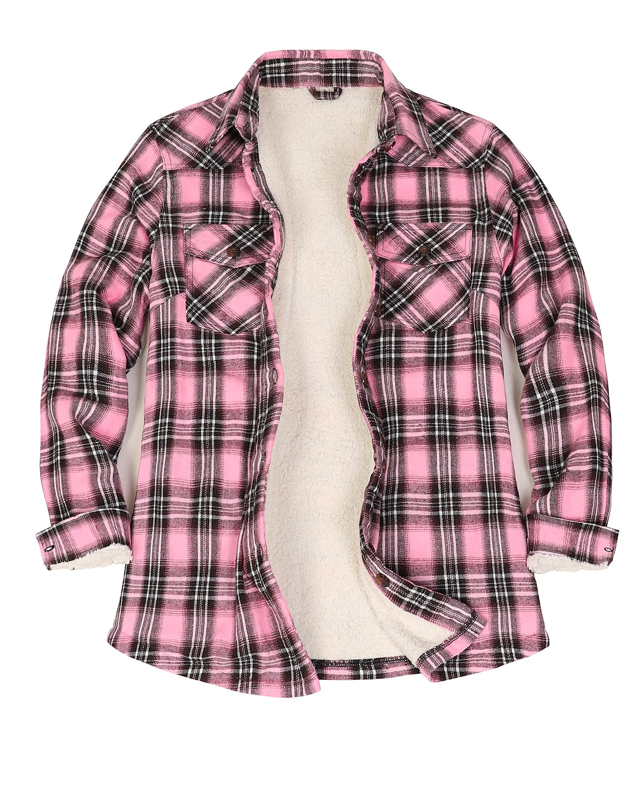 ZENTHACE Damska kurtka flanelowa z podszewką z polaru Sherpa, zapinana na guziki, flanelowa koszula (podszewka sherpa)