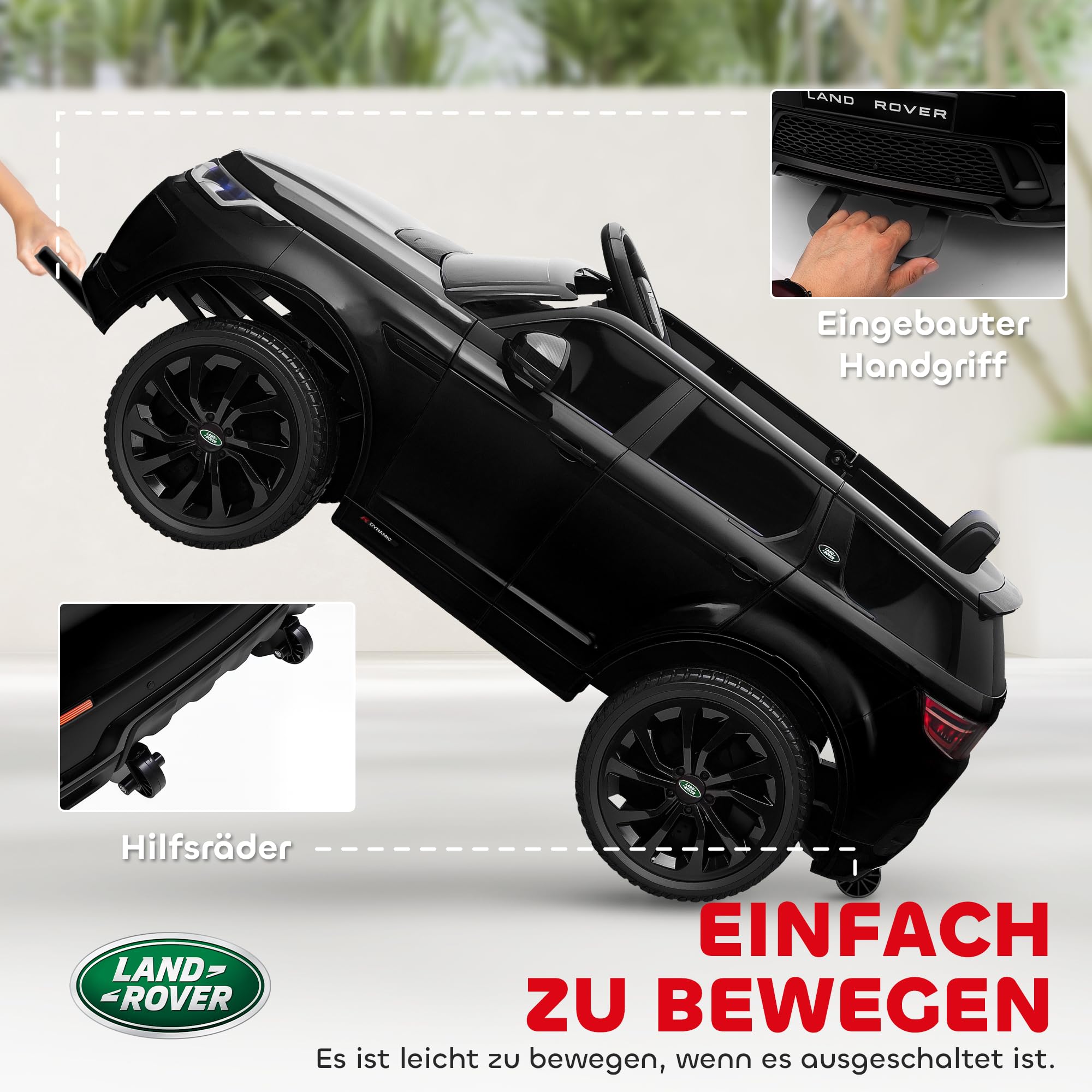 AIYAPLAY Land Rover Discovery Sport Kinderauto 12V für Kinder 3-6 Schwarz | Kinder Elektroauto, 2,4G Fernbedienung, Musik, Hupe, Elektrofahrzeug mit LED-Lichtern, USB/MP3-Anschluss, 3-5 km/h