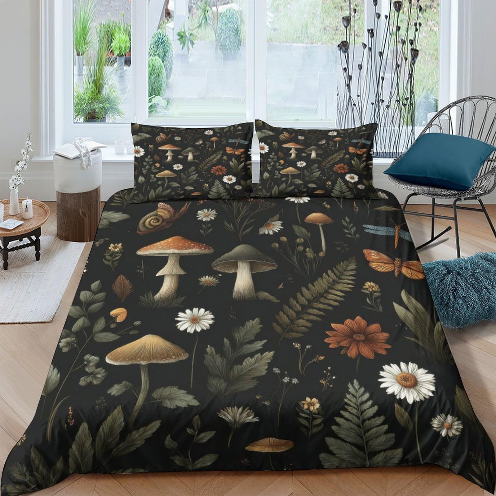 Ctjqhvkz Style-3 3D Printed Botanical Mushroom Fitted Sheet Microfiber Soft Breathable Floral Forest Bed Sheet For Bedroom Dorm Decor Single（135X200cm）