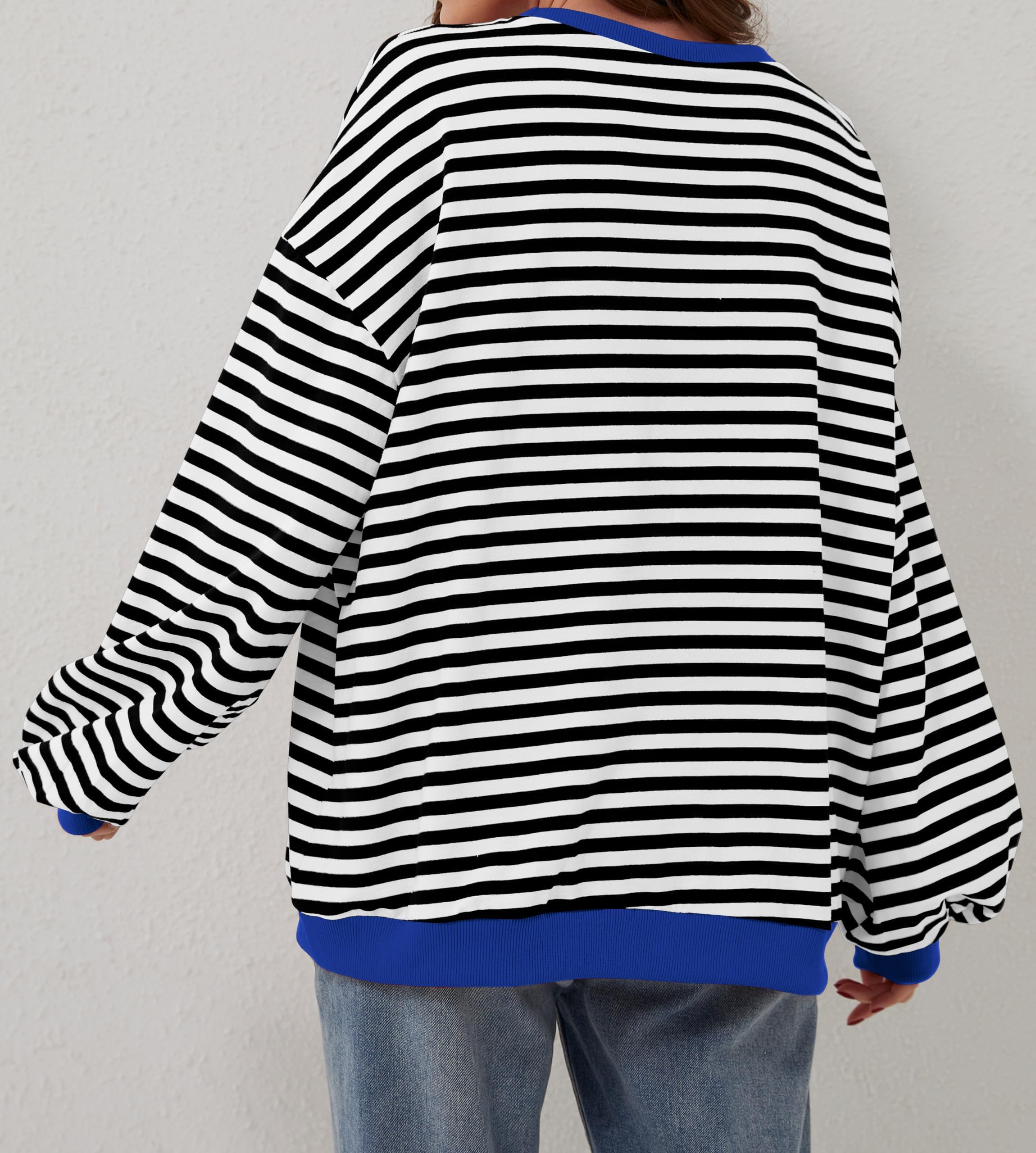 DUOEASE Jersey Mujer Otoño Cuello Redondo Manga Larga Rayas Camiseta Casual Oversize Sudadera Mujer Sin Capucha